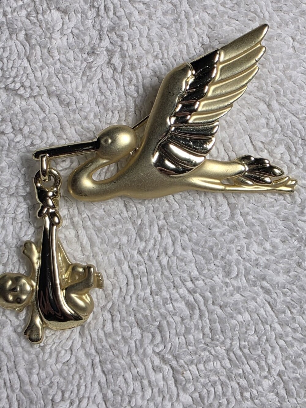 American Jewelry Chain Company​ Vintage Gold Tone Stork Flying with Baby
